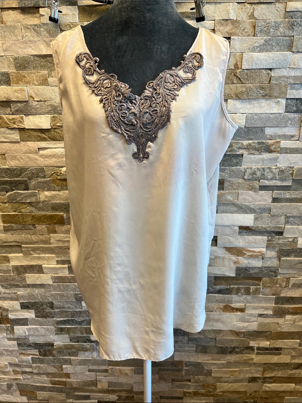 Sleeveless Embroidered V-Neck Blouse in Cream